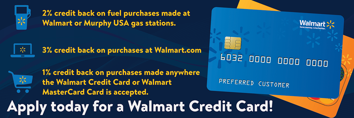 Created for a banner displayed at the front of store to encourage customers to apply for a Walmart credit card at Walmart #975